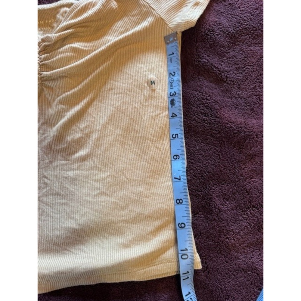 Y2K American Eagle Yellow Ruched Shirt MED Capsule Ribbed Crop Bella‎ Swan Elena - Picture 8 of 9